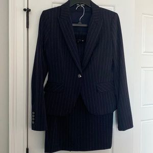 Navy Blue Pinstripe Skirt Suit Size 2-4 Small